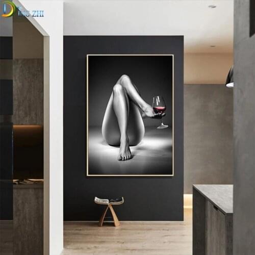 Square Round Drill Nude Woman Wine Glass Diamond Painting Black White Sexy Girl Wall Art Modern Embroidery Picture Mosaic Crafts