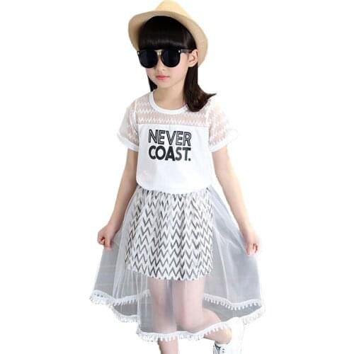 Kids girls summer 2pcs suit, T-shirt + gauze skirt new big virgin suit 4-12 years old