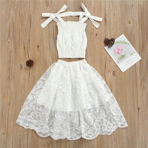 Baby Girls Summer Top&Skirts Two Pieces For Children Floral Lace Tie Up Sling Straps Tops+Skirts Sweet Princess Clothing Sunsuit