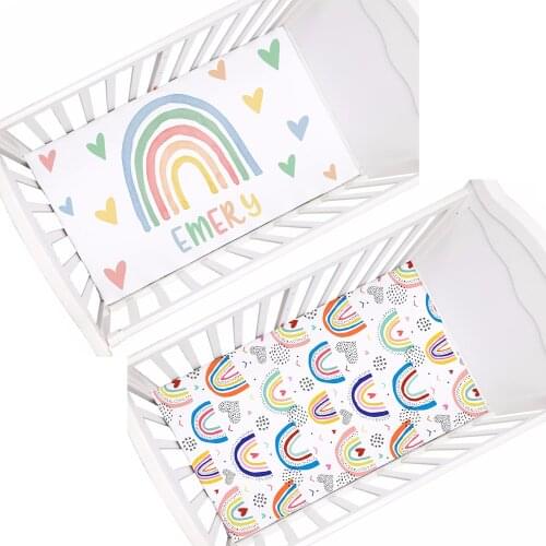 LVYZIHO Watercolor Rainbow Personalized Name Crib Sheet, Rainbow Baby Shower Gifts , 28"x52" Elastic Fitted Baby Sheet