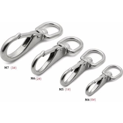 M4/5/6/7 304 Stainless Steel Multi-purpose Swivel Eye Spring Snap Hook Quick Hook Chain Fastener Hook Carabiner Hiking Camping