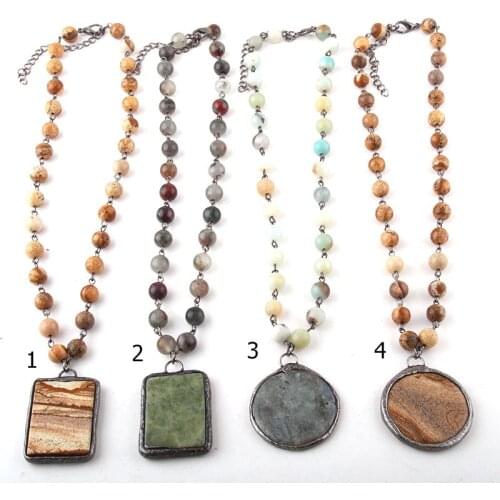 Fashion Jewelry Natural Stone Rosary Chain Stone Pendant Choker Necklaces Women Ethnic Necklace