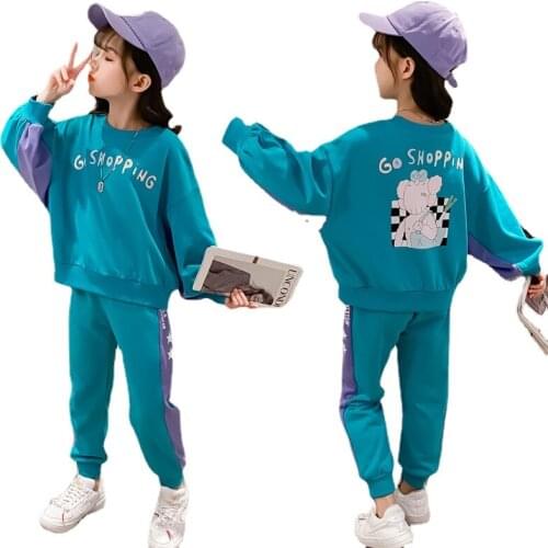 Girl Fashion Net Red Sweatshirt Sports Suits Autumn Kids Two-piece Clothing Stripe Trousers Teenage Childrens Novelty Sets