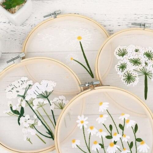 DIY Flowers Embroidery Kit Embroidery Hoop Cross Stitch Set Needlework Handmade Sewing Art Craft Material Kits for Beginner