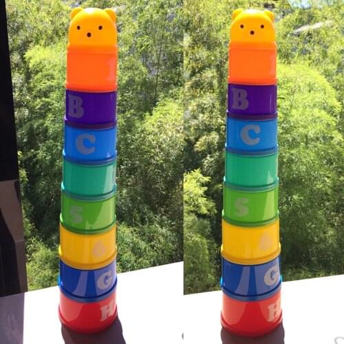 Set of Piles 9 Cups Stacking Up Rainbow Blocks Kids Toddlers Play Fun Toy