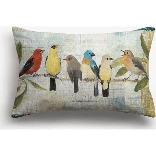 Birds Singing Cushion Covers 30X50cm Animal Painting Modern Decor Beige Linen Pillow Case Sofa Decoration