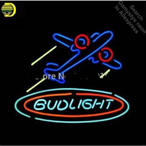 Budlight plane Neon Light Sign GLASS Tube Handcraft Beer bar Pub Wall Light Signs lampara neon personalized Lamp neon light wall