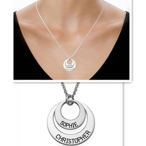 Wholesale Mother Daughter Nameplate Necklace Engraved Name Disc Stack Double Pendent Personalized Jewelry Mom Grandmother Gift
