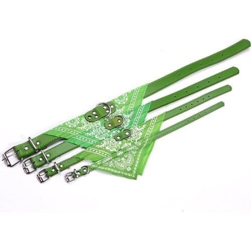 Dog Bandana Collar Adjustable Cat Pet Neckerchief PU Collar with Printed Triangular Scarf SUB Sale