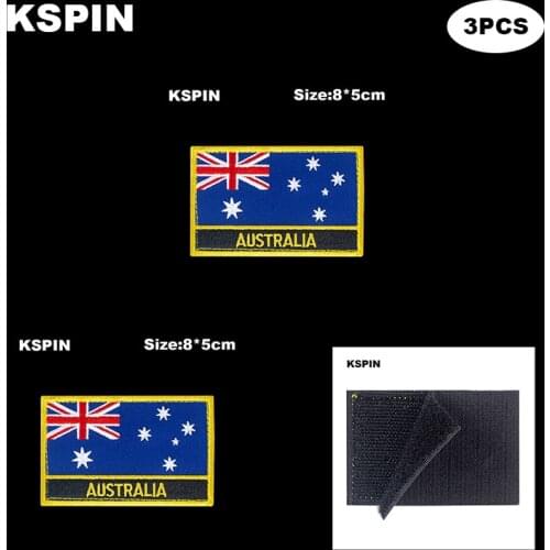 Rectangle National Flag Patch Hook Loop Australia Badges Armband 3D Stick on Jacket Backpack Stickers