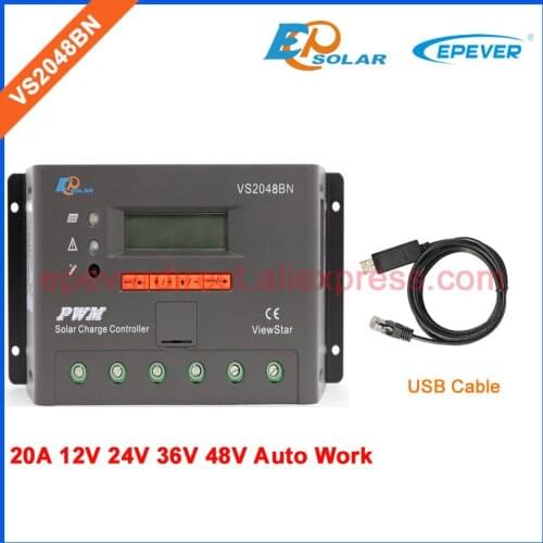 PWM Controller 20A EPEVER Free Shipping regulator for solar panels system VS2048BN with USB cable battery charger power bank