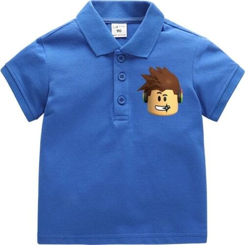 Polo Shirts Short Sleeve Roblox Summer Baby Boys Collar Tops Tees Cotton Fashion Child Clothes Game Figure Catoon Solid Color