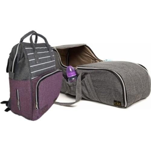 Mother Baby Care Bag + Carrycot Main Lap Stroller Dual Set Striped Gray-purple