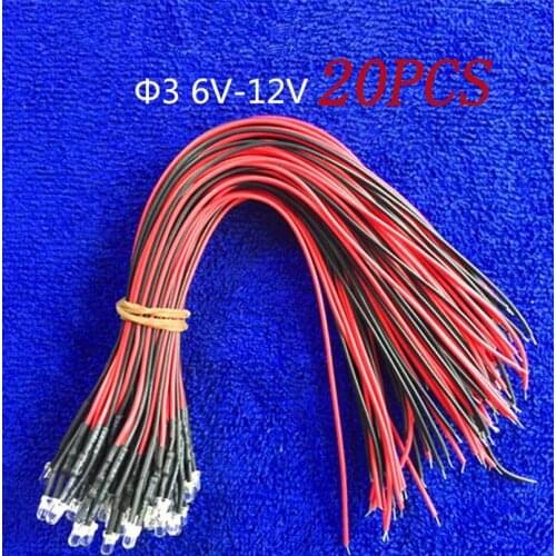 20PCS LED Strip Light Bulb with Line Lights Lamps 6-12V Diameter 3mm DIY Decoration Spare Parts for RC Simulation Boat Model