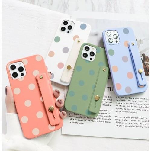 Multicolor Dot Phone Case For iPhone 11 Pro Max X XR XS Max 6 6s 7 8 Plus 12 Mini 12Pro 5s SE 2020 Soft Wrist Strap Stand Cover