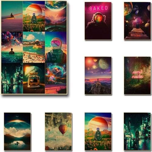 Vintage Kraft Paper Poster of Astronaut Space Imagine Planet Printed Painting Pictures Wall Stickers for Home Art Decorative