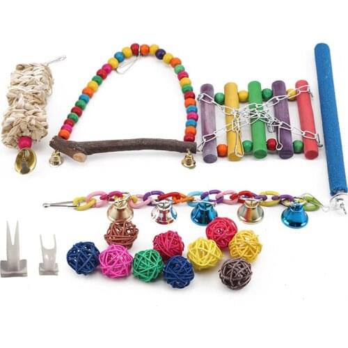 12 Pcs Parrots Toys And Bird Accessories For Pet Toy Swing Stand Parakeet Cage Colorful Pet Toys