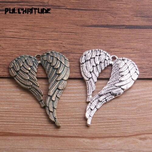 2pcs 47*67mm Two Color Big Double Angel Wing Pendant Charms For DIY Jewelry Making
