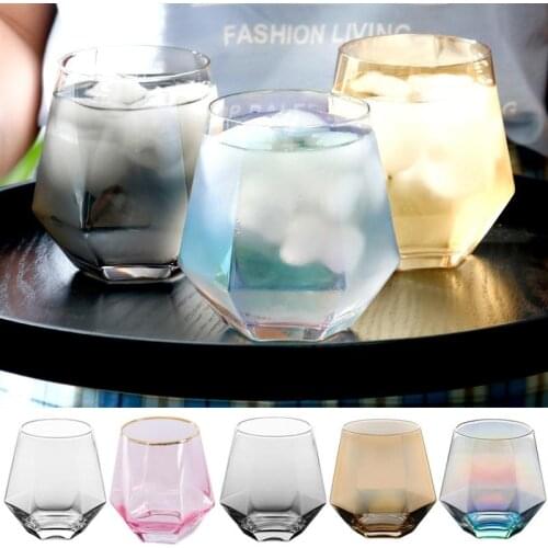 300ml Glass Wine Glasses Milk Cup Colored Crystal Glass Geometry Hexagonal Cup Phnom Penh Whiskey Cup XD23610