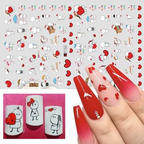 3D Valentine Sticker for Nails Cute Cartoon Lover Sliders for Nail Gang Girl DIY Design Decals Manicure Nail Art Decor