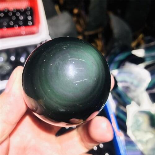 40MM RAINBOW !! NATURAL Cats Eye Obsidian QUARTZ CRYSTAL Sphere Ball RARE