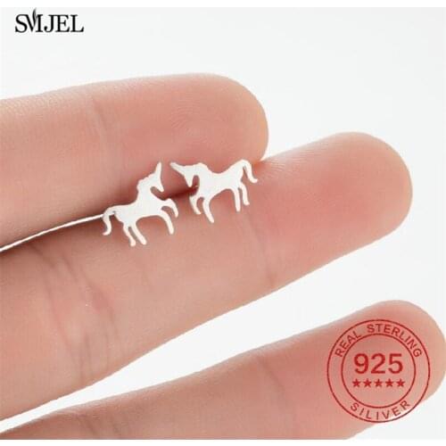 925 Sterling Silver Unicorn Stud Earrings For Women Lucky Animal Horse Earrings Girls Birthday Party Gift Jewelry Pendientes