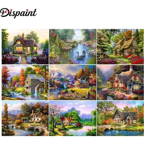Dispaint Diy Full Square Round Drill 5D Diamond Painting Cross Stitch Diamond Embroidery "Creek tree house" Home Decor Gift