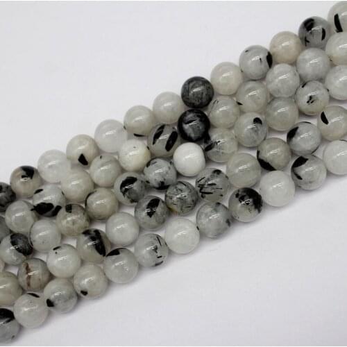 Free shipping natural stone smooth black rutilated quartz crystals loose beads 15" strand 4 6 8 10 12 mm pick size for jewelry