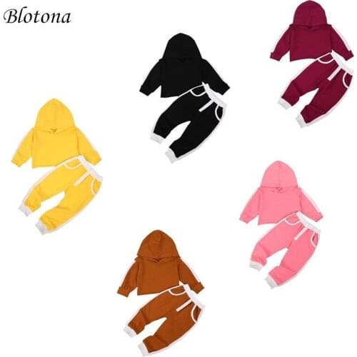Blotona Stylish Toddler Baby Boys Girls Sportswear Solid Hoodies T-shirt Tops+Elastic Waist Long Pants 2Pcs Outfits Clothes 1-5Y