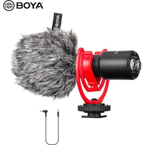 BOYA BY-MM1 + Video Microphone Wireless microfono condensa super-Cardioid Condensator Shotgun Mic for Smartphone DSLR Cameras