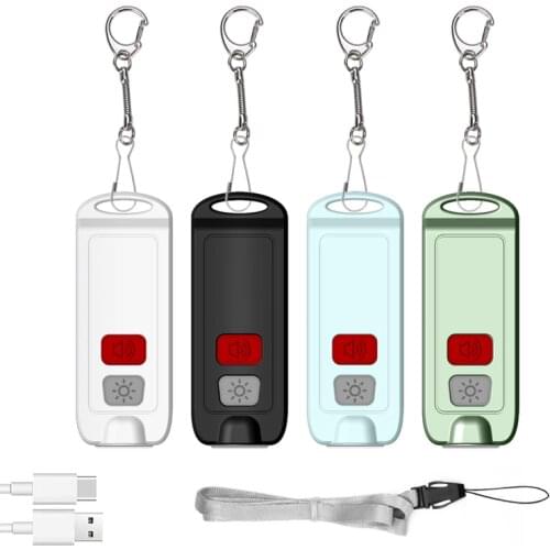 130dB Self Defense Alarm Keychain Mini USB Rechargeable Emergency Flashlight Personal Alarm Keychain With Led Light For Women