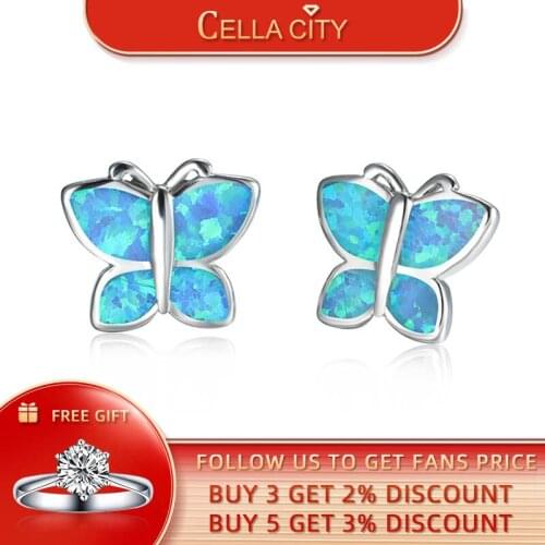 Cellacity Classic 925 Sterling Silver Earrings For Charm Lady With Butterfly Shape Blue Opal Gemstone Women Party Gift Wholesale