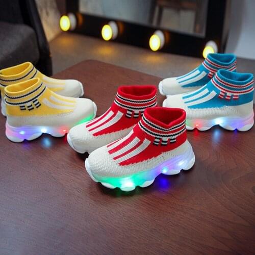 Children Baby Girls Boys Striped Mesh Led Luminous Socks Sport Run Sneakers Casual Shoes Shoes for girls boys glowing Sneakers