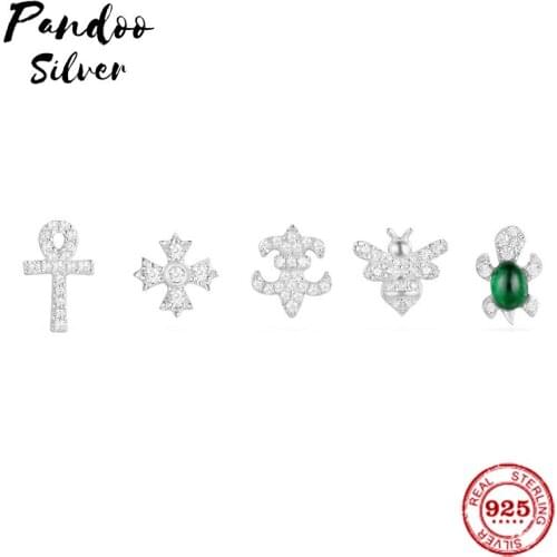 Pandoo Fashion Charm Sterling Silver Original 1:1 Replica,Mix & Match Stud Earrings Set Luxury Jewelry Gift For Female