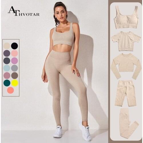 ATHVOTAR Yoga Fitness Gym Women Sets Workout Outdoors Suit for Fitness Tummy Control Sport Summer Clothes for Women