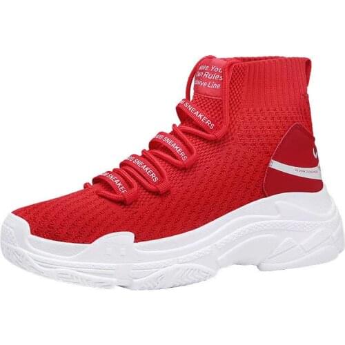 2021 Big Size 47 Red Shark Sneakers Unisex High Top Breathable Flat Platform Shoes Women Casual Socks Shoes Men Chunky Sneakers