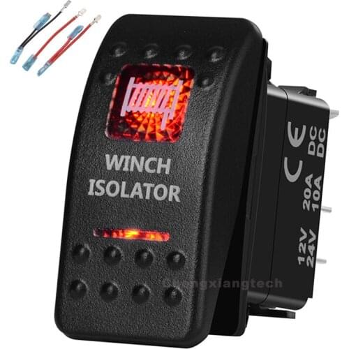 Winch Isolator Printed Rocker Switch Red Led 5P on-off Single Pole Single Throw Waterproof for Car Boat 12v/24v+Jumper Wires Set