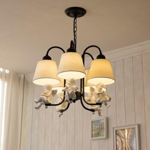 Cartoon creation white angel chandelier boy girl bedroom childrens room lamp American garden doll pendant lamp free shipping