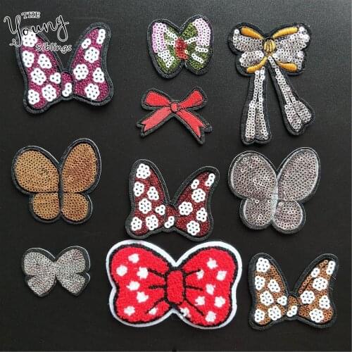 Cute Bowknot Embroidery Applique Iron On Patch For Clothing Sewing Sequins patches Badge Paste Stickers Decorate Clothes bag