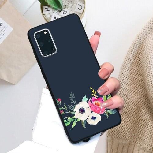 For Samsung Galaxy Anemone Peony Watercolor Bouquet Soft TPU Black Border Samsung Galaxy Case