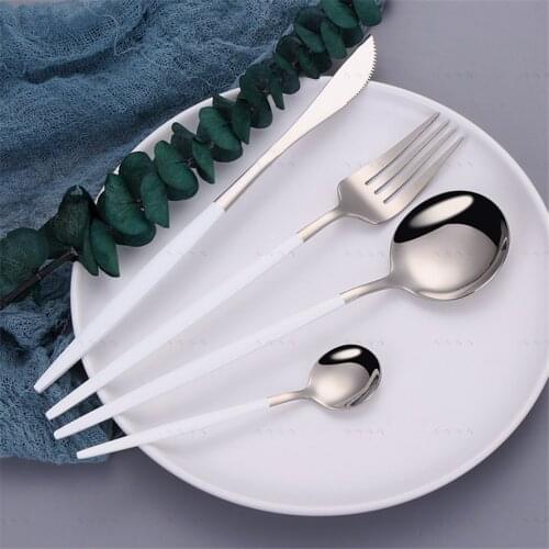 Cutlery Set Stainless Steel 4 pieces Kitchen Dinnerware Set Knife Fork Spoon Party Flatware White Silver Tableware Dropshipping