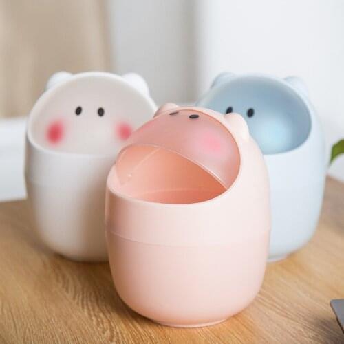 Desktop cartoon paper towel bucket office mini trash can flip plastic storage bucket living household goods
