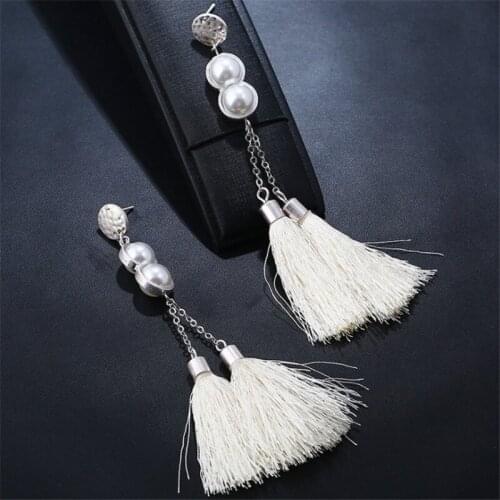 Charm Bohemian Crystal Tassel Earrings Vintage Black White Red Silk Fabric Drop Dangle Long Earring For Women Fashion Jewelry