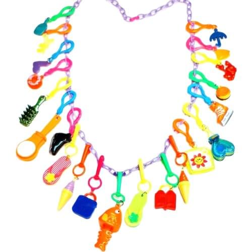 1 set New VINTAGE Plastic Charms T Necklace 21 Charm 80cm Retro Fashion Jewellery Woman Girl Birthday Party Dressing carnival