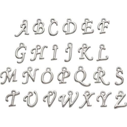 130pcs Alloy Italic Letter Pendants Rack Plating Platinum Color For Neckalce Bracelet Making
