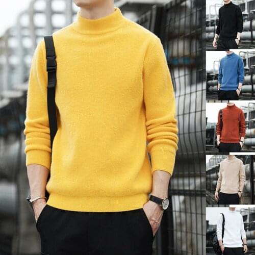 Winter Mens Warm Pullover Casual Sweater Turtleneck 2020 Selling Long Sleeve Solid Color All-Match Simplicity Street Hipster