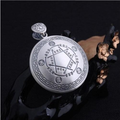 S999 pure silver pendant for men and women Taoist jewelry Five Elements Gossip Good Fortune Pendant Gold Wood Water Fire Earth