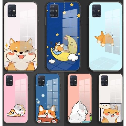 Cute shiba Corgi dog Soft Silicone Glass Case For Samsung Galaxy A10 A20 A30 A40 A50 A70 A31 A51 A71 Balck Cover