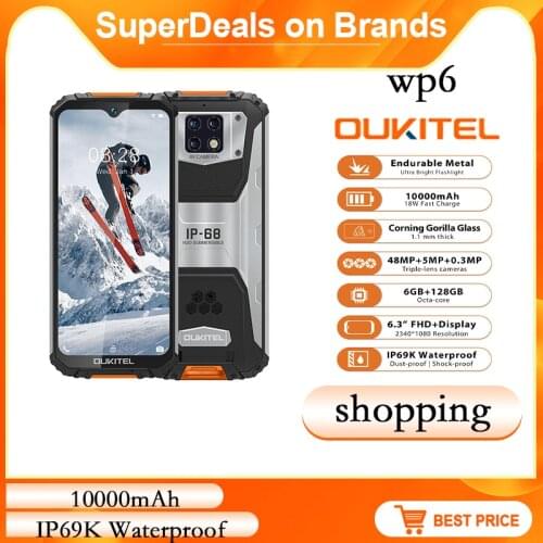OUKITEL WP6 6GB 128GB 10000mAh Smartphone 6.3'' FHD Waterproof Mobile Phone Octa Core 48MP Triple Cameras Rugged Smartphone