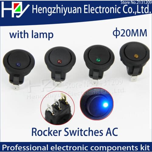 LED illuminated Car Dashboard Dash Boat Toggle SPST 20A 12V DC Rocker switch Dot Light 3 pins ON-OFF 20MM Automobile Switch